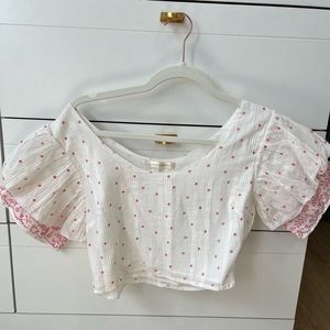 LoveShackFancy puff sleeve white crop top